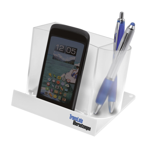 Smartphone-/Tabletständer mit Zettelbox und Köcher
